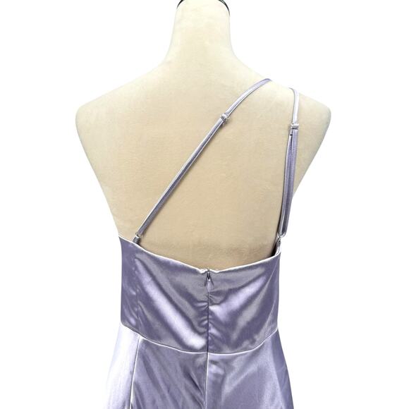Birdy Grey Plus Kensie Dusty Lilac Purple Satin Strappy One Shoulder Maxi Dress - Picture 10 of 16